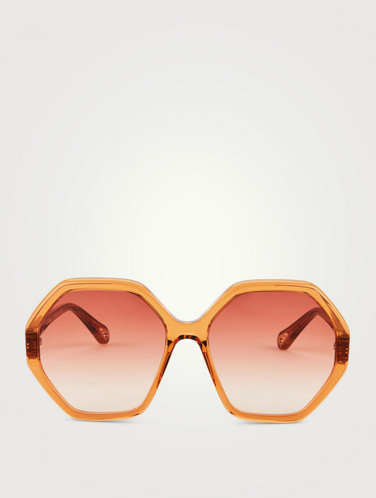Chloé - Esther Octagonal CH 0008 Sunglasses - Transparent Peach, Gradient Orange