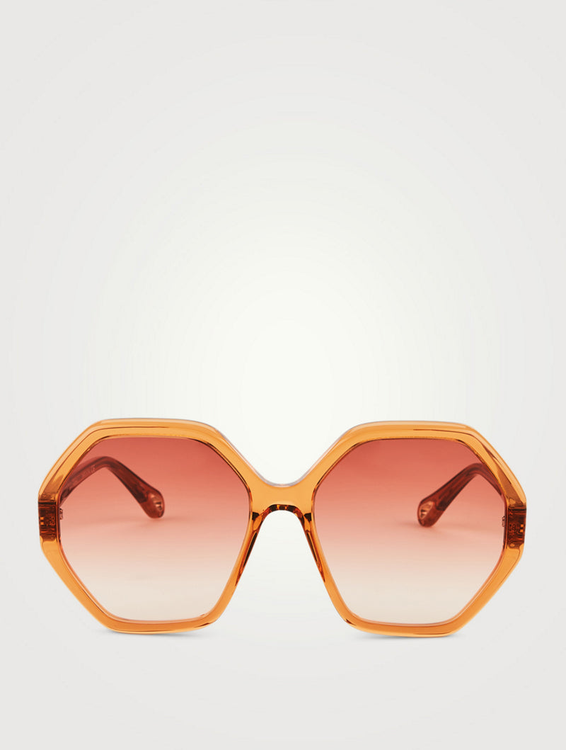 Chloé  - Lunettes de soleil Esther Octagonal CH 0008 - Pêche transparente, orange dégradé