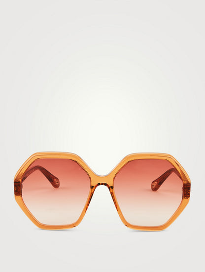 Chloé  - Lunettes de soleil Esther Octagonal CH 0008 - Pêche transparente, orange dégradé