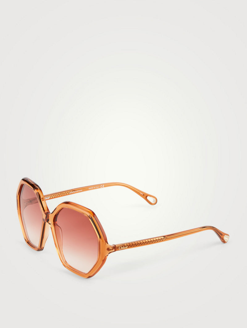 Chloé  - Lunettes de soleil Esther Octagonal CH 0008 - Pêche transparente, orange dégradé
