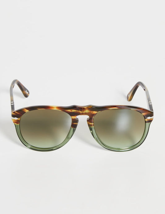 Persol - Lunettes de soleil aviateur 649 - Brun écaille vert transparent / vert dégradé