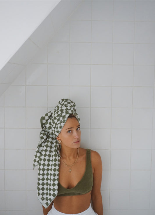 Un Art de Vivre - Serviette de bain à carreaux Retro - Vert